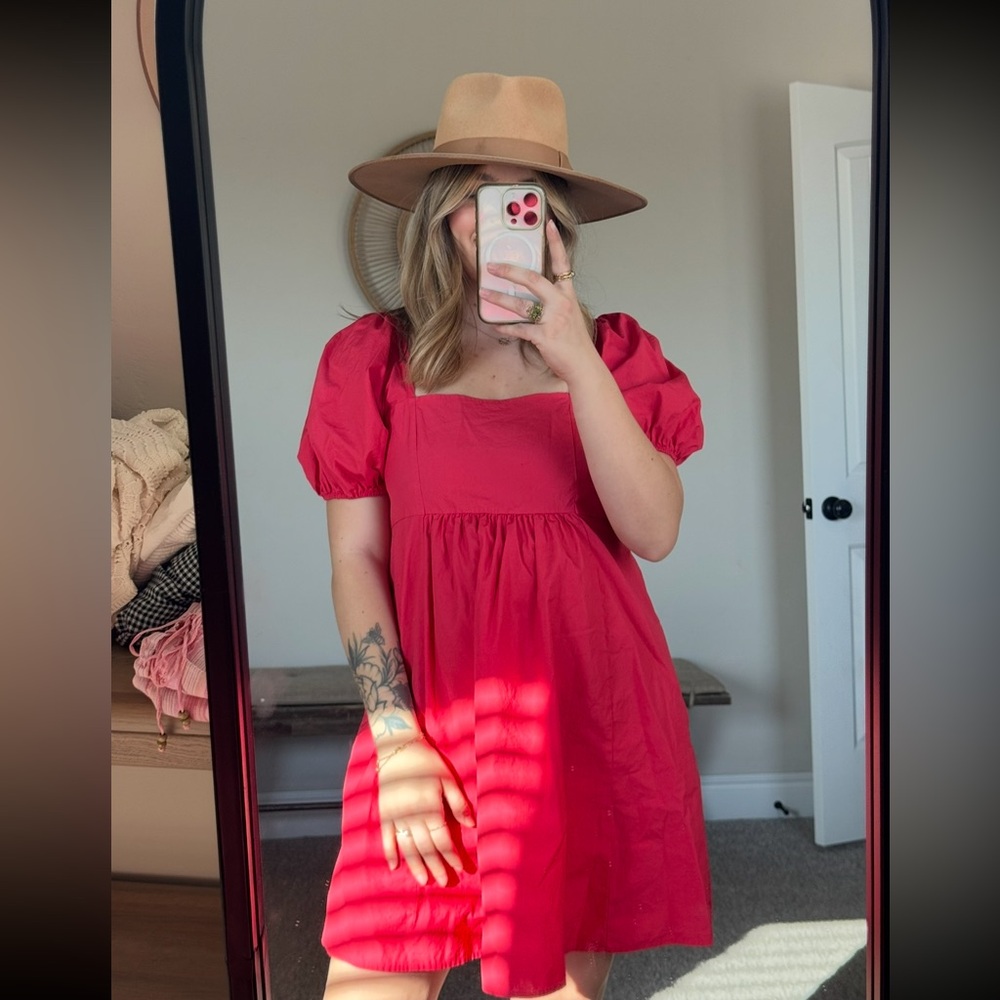 Draper James Red Puff-Sleeve Mini Dress